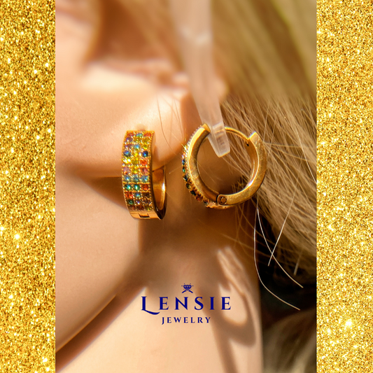 Iris White & Rainbow Hoop Earrings β Sparkling Zircon Stainless Steel Earrings | Handmade | Gift for Her