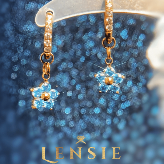 Celeste Flower Sparkle Earrings – Mid Blue 5A Zircon Stainless Steel Flower Earrings | Handmade | Gift for Her
