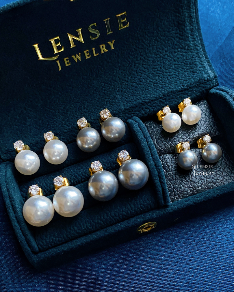 Grace Pearl Zircon Stud Earrings – Handmade Jewelry