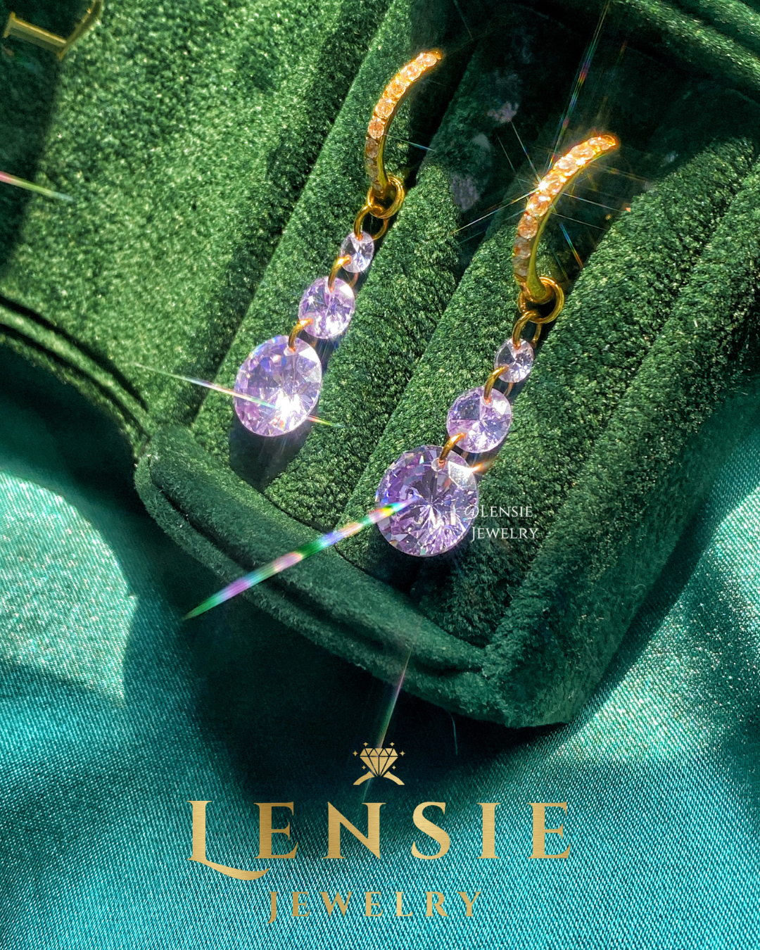 Alexandrite June Birthstone Sparkling 5A Zircon Hoop Earrings – Handmade Jewelry