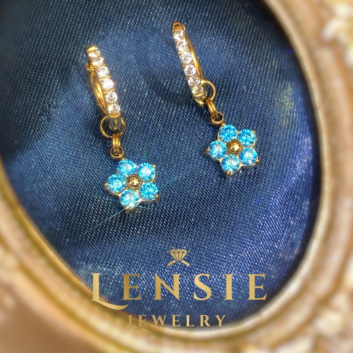 Celeste Flower Sparkle Earrings – Mid Blue 5A Zircon Stainless Steel Flower Earrings | Handmade | Gift for Her