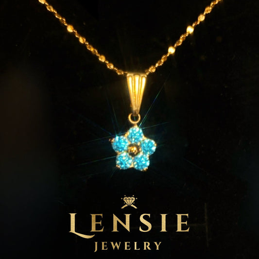 Celeste Flower Sparkle Necklace – Mid Blue 5A Zircon Stainless Steel Flower Necklace | Handmade | Gift for Her