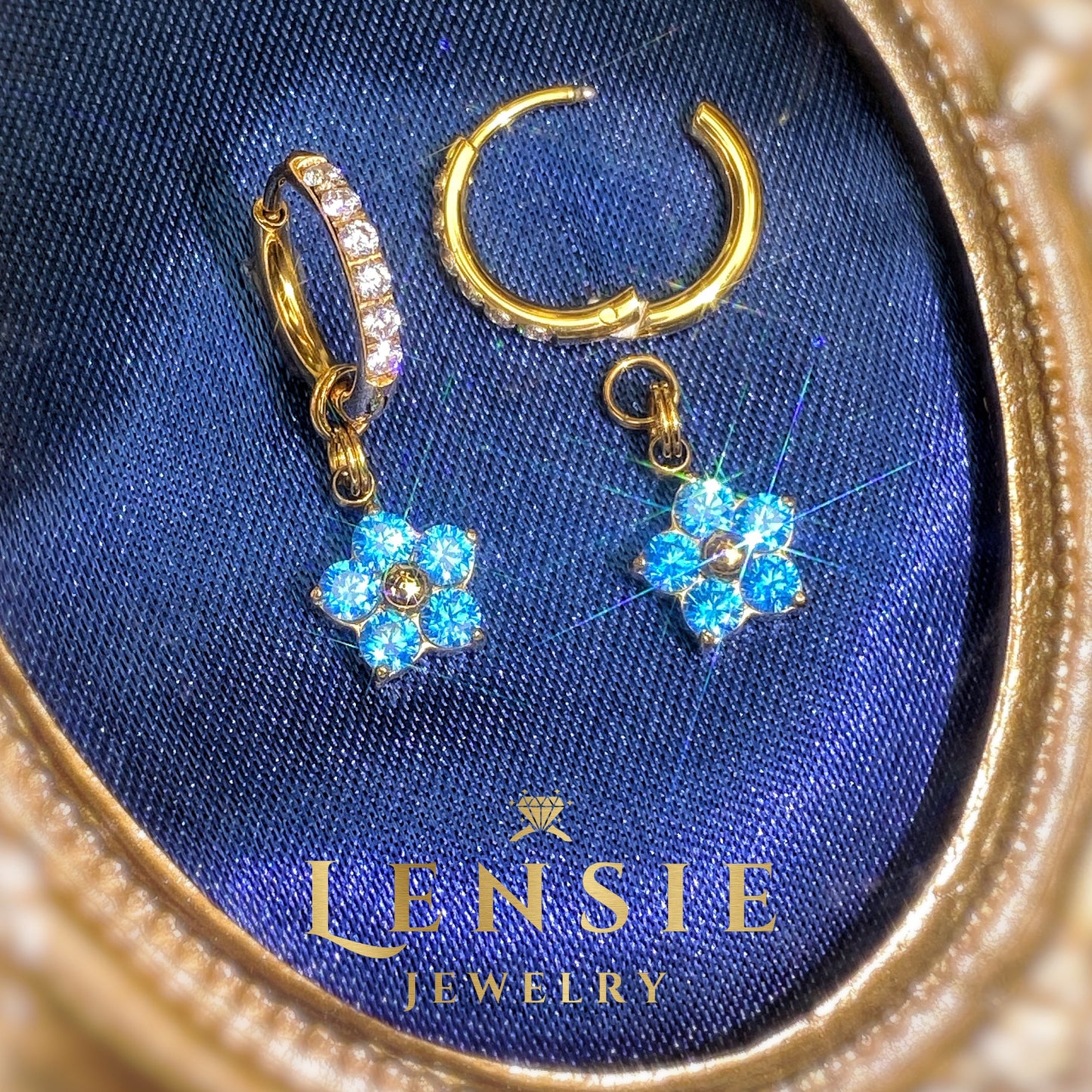 Celeste Flower Sparkle Earrings – Mid Blue 5A Zircon Stainless Steel Flower Earrings | Handmade | Gift for Her