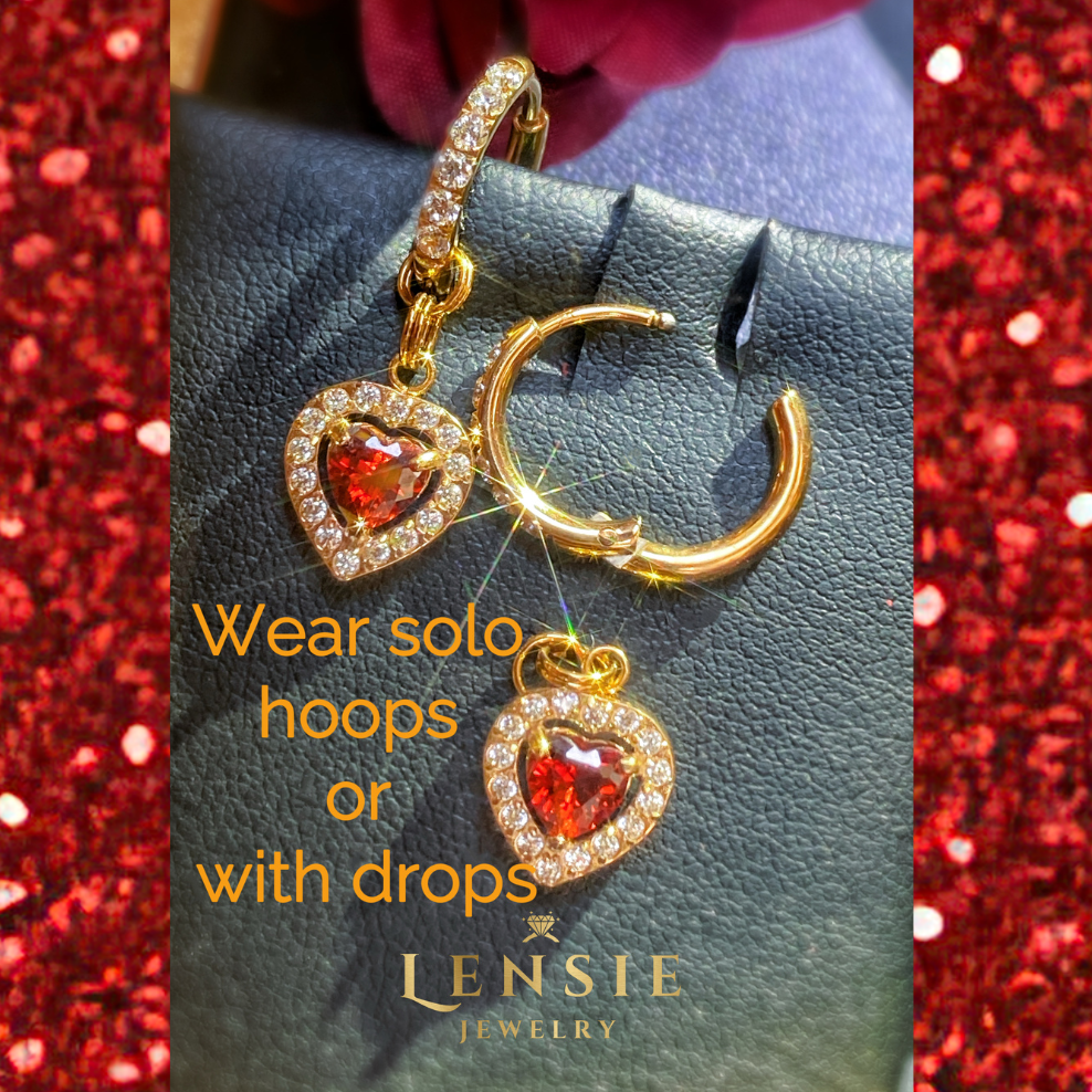 Garnet Birthstone Sparkle Earrings – January Red 5A Zircon Stainless Steel Earrings | Handmade | Gift for Her