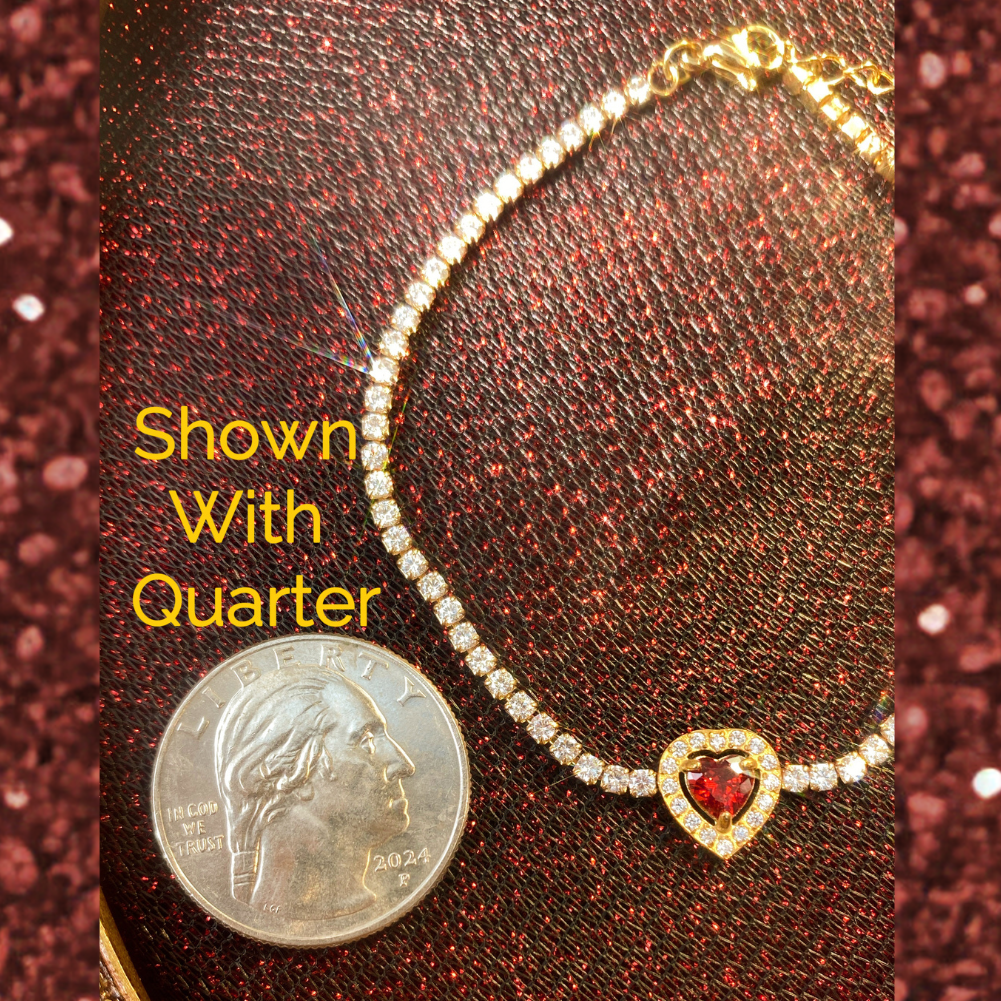 Garnet Birthstone Sparkle Bracelet – January Red 5A Zircon Stainless Steel Bracelet | Handmade | Gift for Her