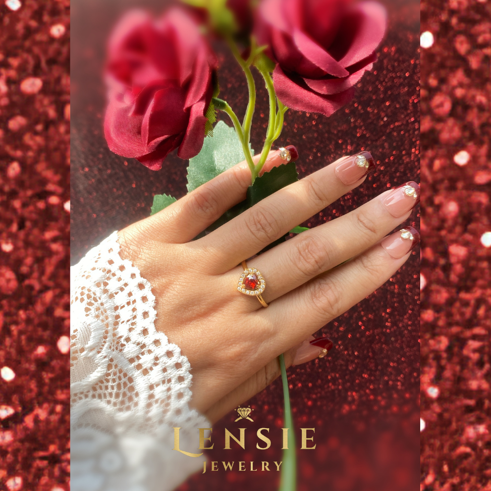 Garnet Birthstone Sparkle Adjustable Ring – January Red 5A Zircon Stainless Steel Adjustable Ring | Handmade | Gift for Her