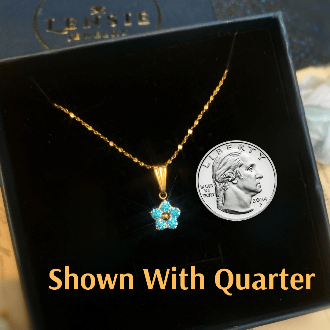 Celeste Flower Sparkle Jewelry Set – Mid Blue 5A Zircon Stainless Steel Flower Necklace and Earrings | Handmade | Gift for Her