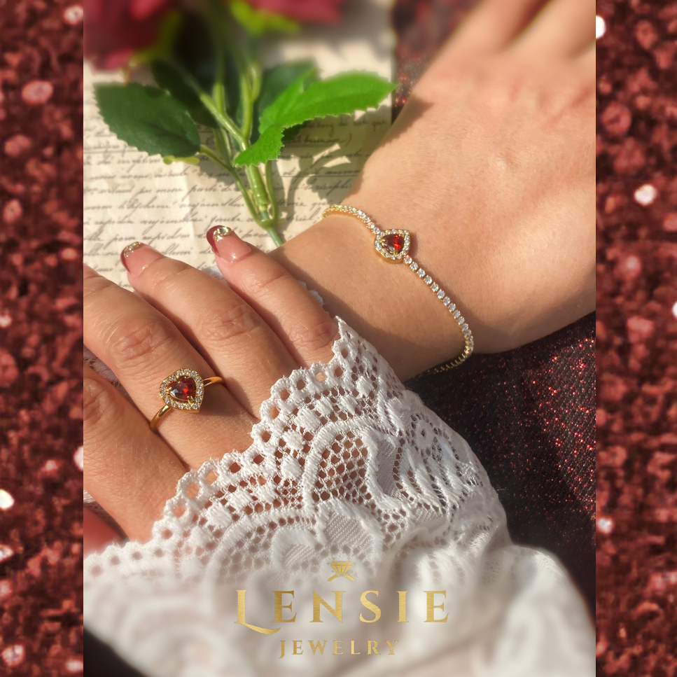 Garnet Birthstone Sparkle Bracelet – January Red 5A Zircon Stainless Steel Bracelet | Handmade | Gift for Her