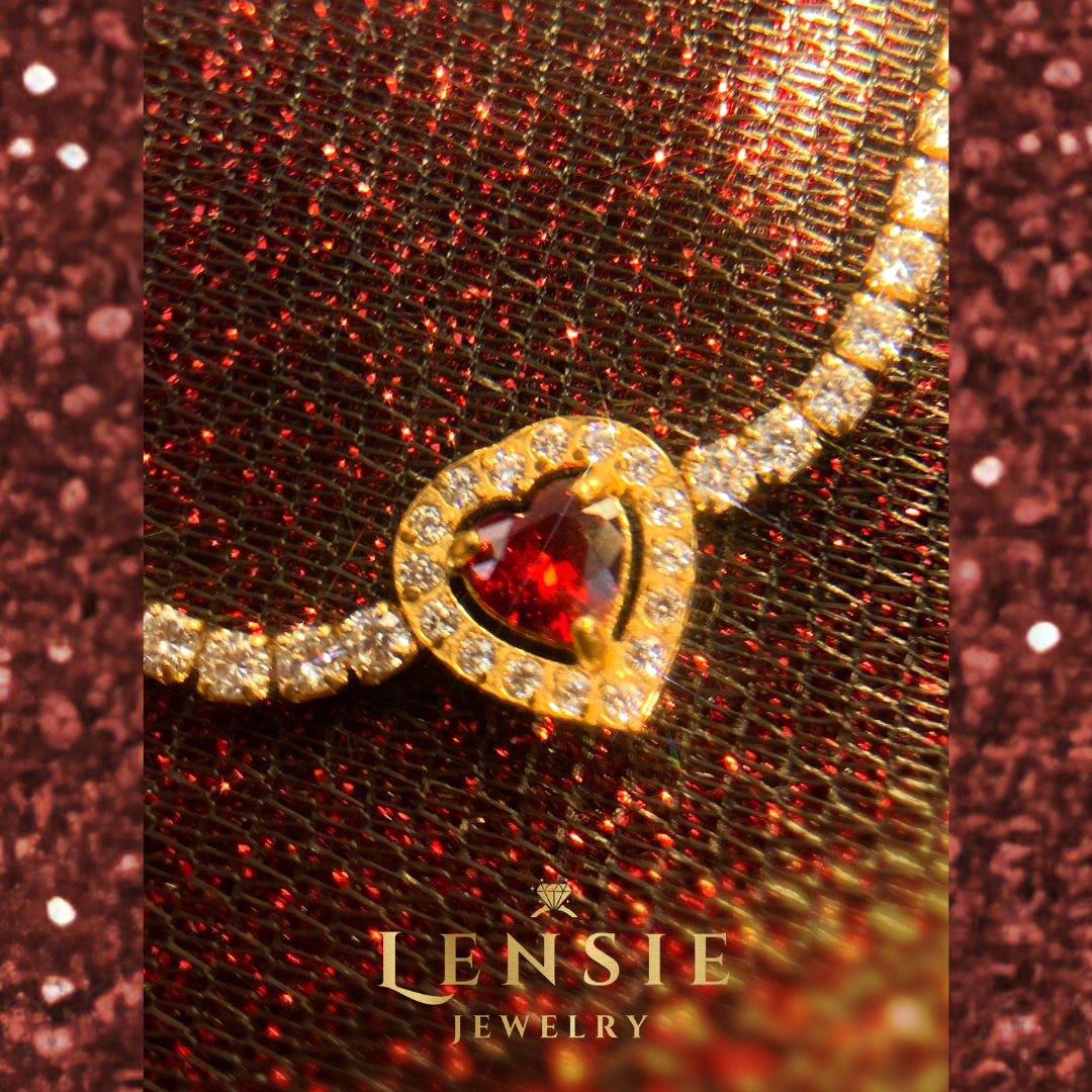 Garnet Birthstone Sparkle Bracelet – January Red 5A Zircon Stainless Steel Bracelet | Handmade | Gift for Her