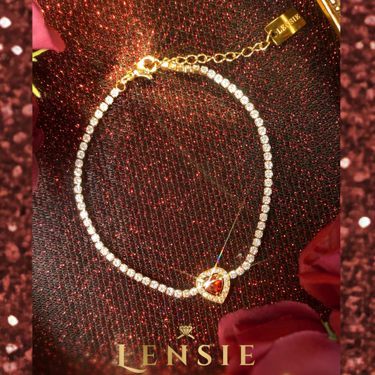 Garnet Birthstone Sparkle Bracelet – January Red 5A Zircon Stainless Steel Bracelet | Handmade | Gift for Her