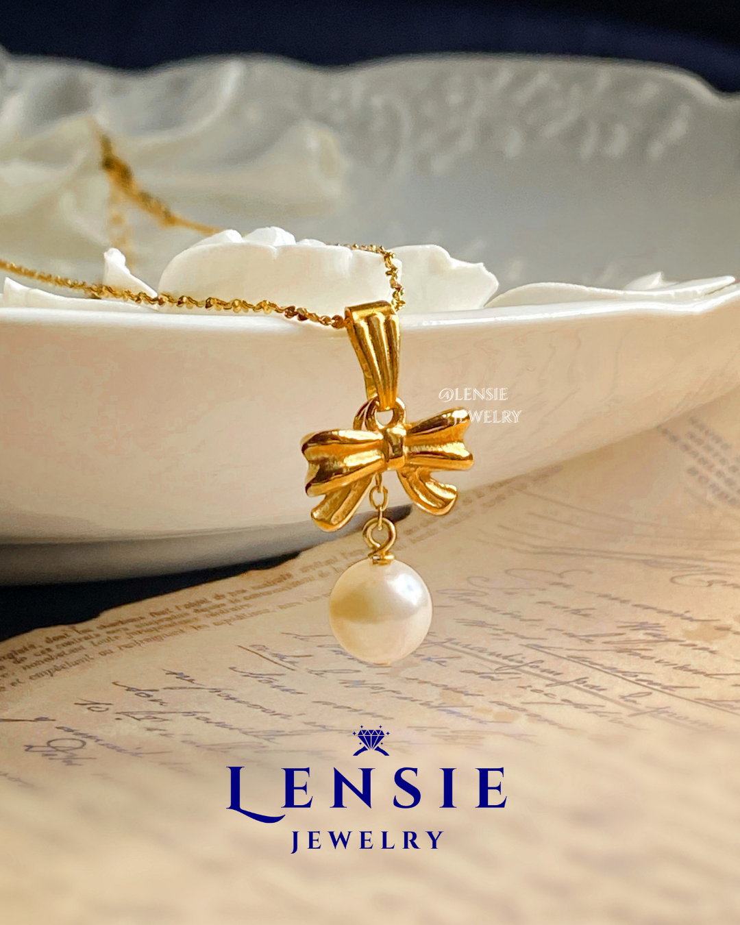 Bella Bow Pearl Pendant Necklace – Handmade Jewelry