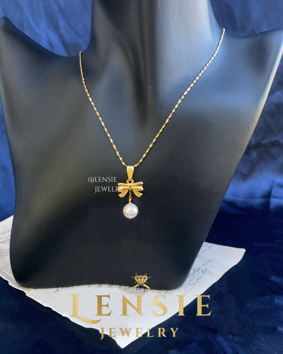Bella Bow Pearl Pendant Necklace – Handmade Jewelry