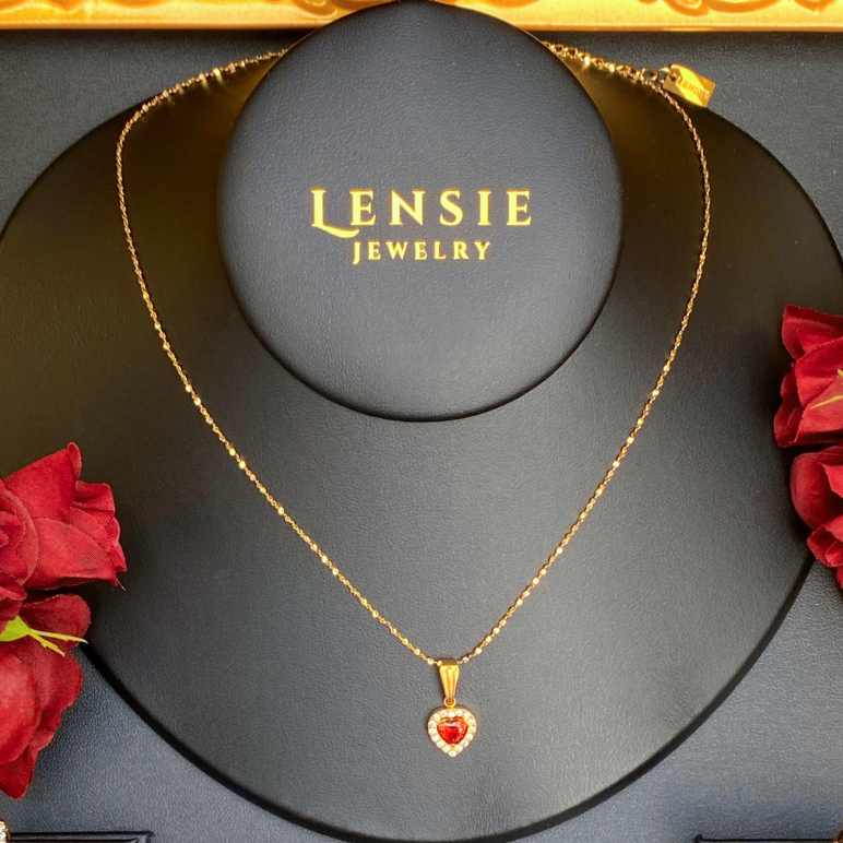 Garnet Birthstone Sparkle Necklace – January Red 5A Zircon Stainless Steel Necklace | Handmade | Gift for Her