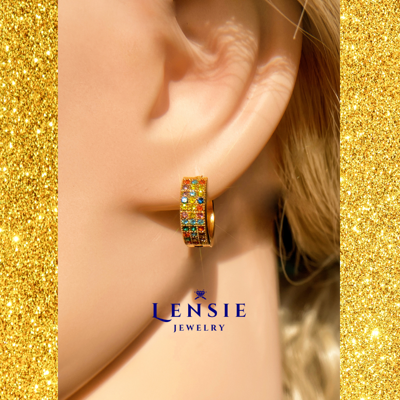 Iris White & Rainbow Hoop Earrings – Sparkling Zircon Stainless Steel Earrings | Handmade | Gift for Her