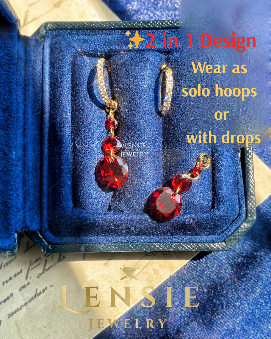 Garnet January Birthstone Sparkling 5A Zircon Stainless Steel Earrings – Handmade Jewelry