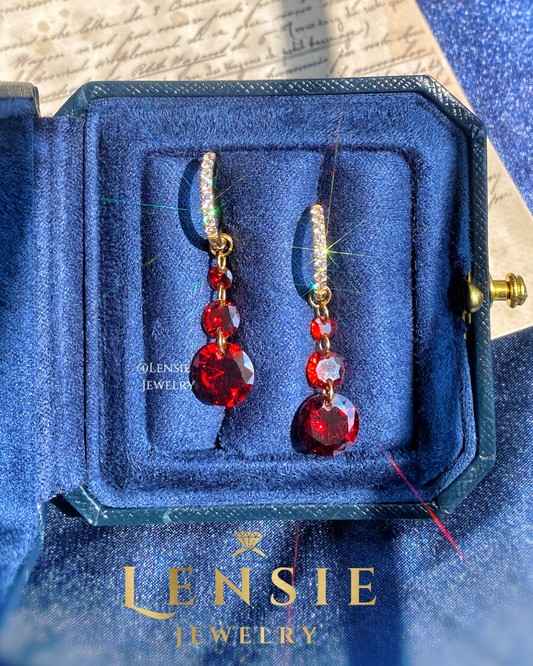 Garnet January Birthstone Sparkling 5A Zircon Stainless Steel Earrings – Handmade Jewelry