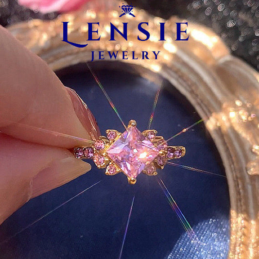 Elena Pink December Birthstone Sparkling 5A Zircon Stainless Steel Adjustable Ring – Handmade Jewelry