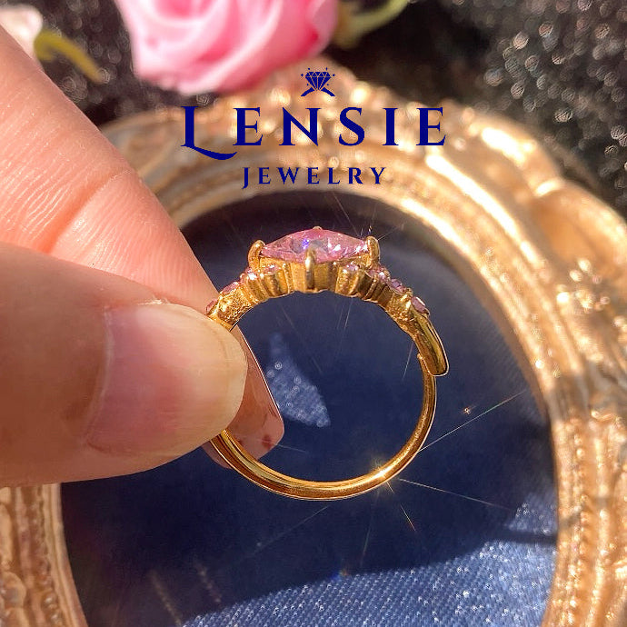 Elena Pink December Birthstone Sparkling 5A Zircon Stainless Steel Adjustable Ring – Handmade Jewelry