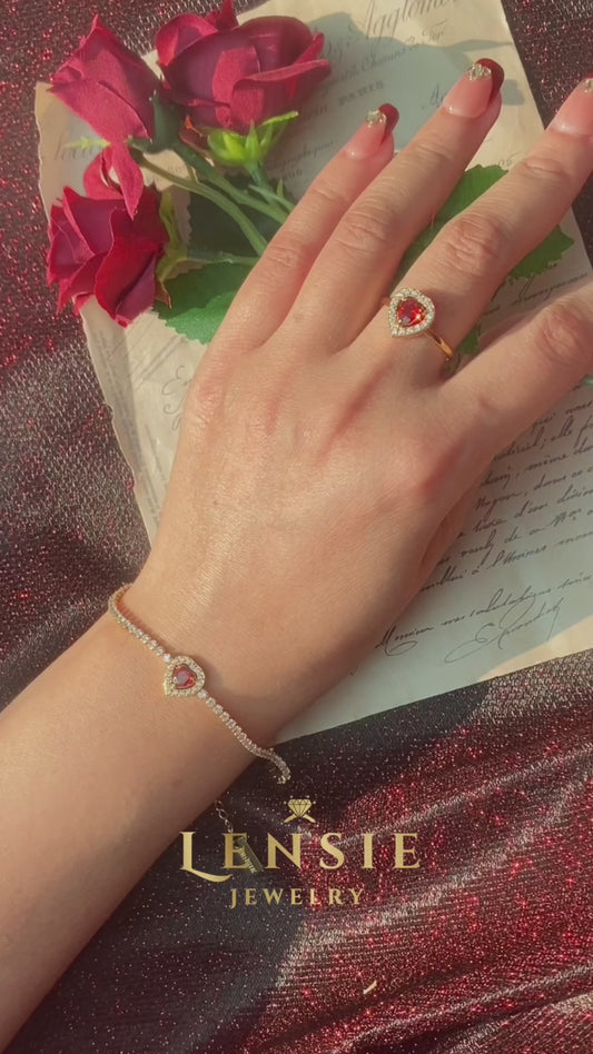 Garnet Birthstone Sparkle Bracelet – January Red 5A Zircon Stainless Steel Bracelet | Handmade | Gift for Her