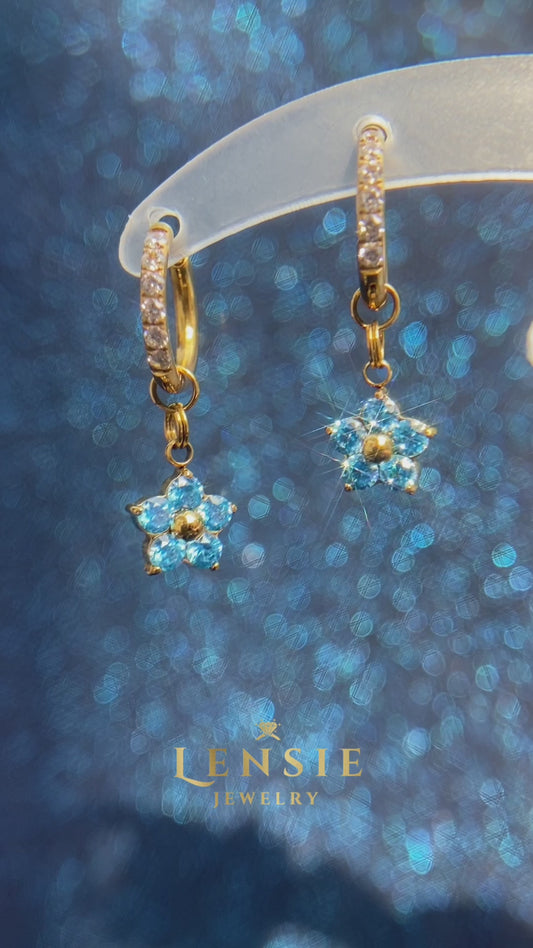 Celeste Flower Sparkle Earrings – Mid Blue 5A Zircon Stainless Steel Flower Earrings | Handmade | Gift for Her