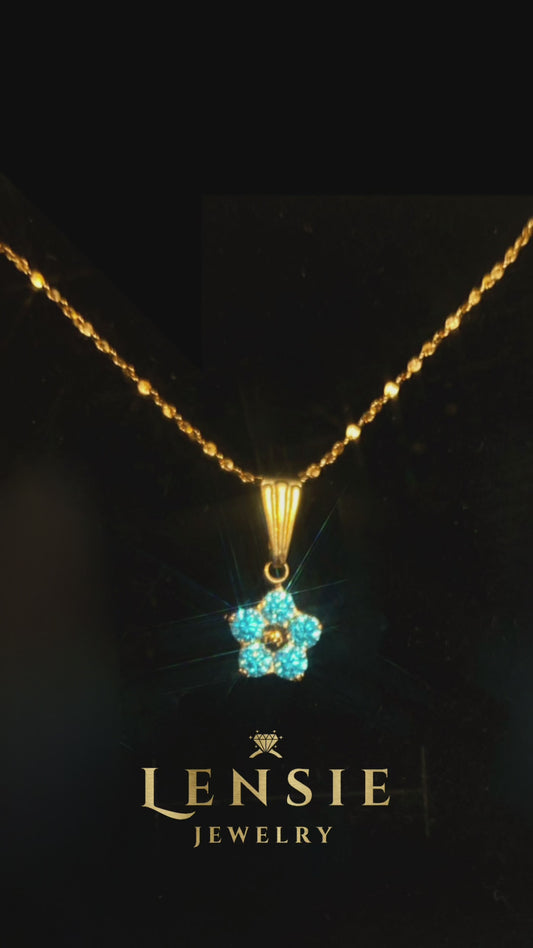 Celeste Flower Sparkle Necklace – Mid Blue 5A Zircon Stainless Steel Flower Necklace | Handmade | Gift for Her