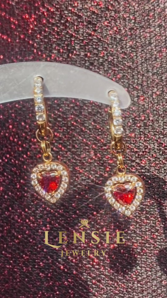 Garnet Birthstone Sparkle Earrings – January Red 5A Zircon Stainless Steel Earrings | Handmade | Gift for Her