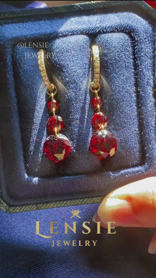 Garnet January Birthstone Sparkling 5A Zircon Stainless Steel Earrings – Handmade Jewelry